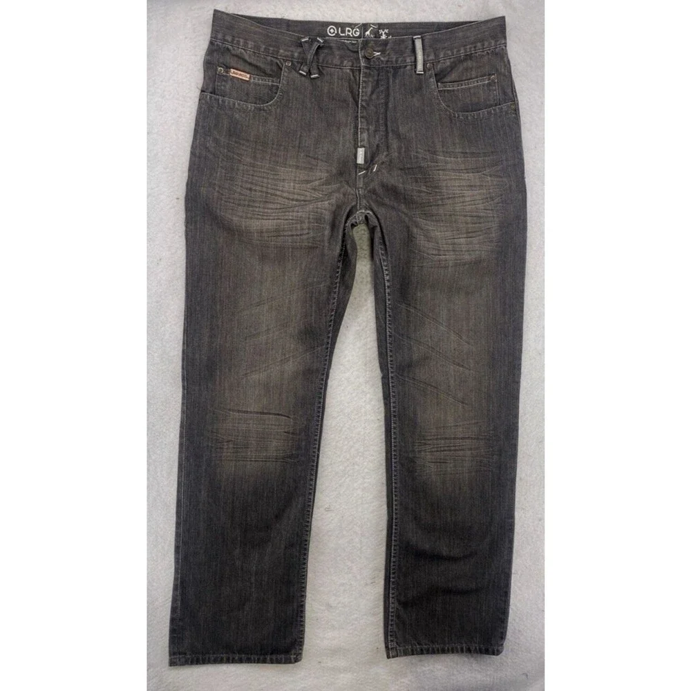 LRG Lifted Research Group Men's 38x34 Black Jeans VTG Y2K Skate Baggy Straight